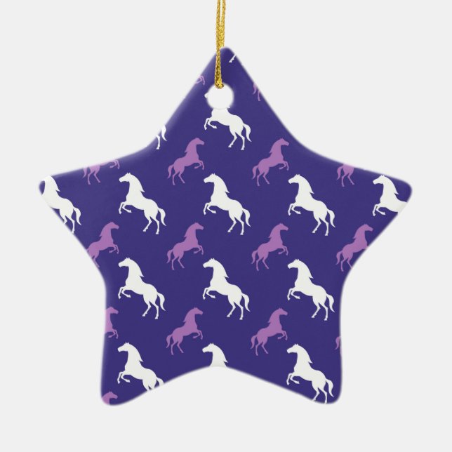 Violet Lila & White Horse; Equestrian Julgransprydnad Keramik (Framsidan)