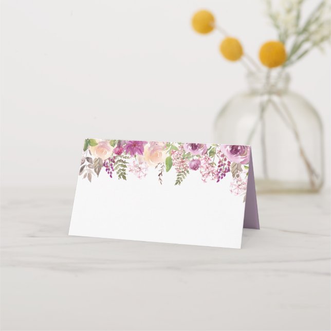 Violet Lilac Flowers Bröllop-mappat platskort Placeringskort (Framsida)