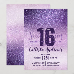 Violet Lilac Lila Triple Glitter Ombre Sweet 16 Inbjudningar
