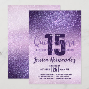 Violet Lilac Lila Triple Glitter Quinceañera Inbjudningar