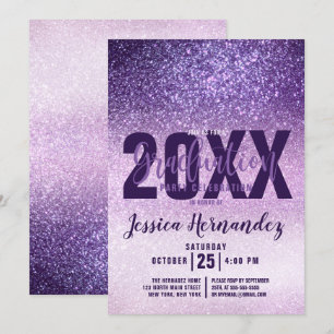 Violet Lilac Lila Triple Glitter Studenten Inbjudningar