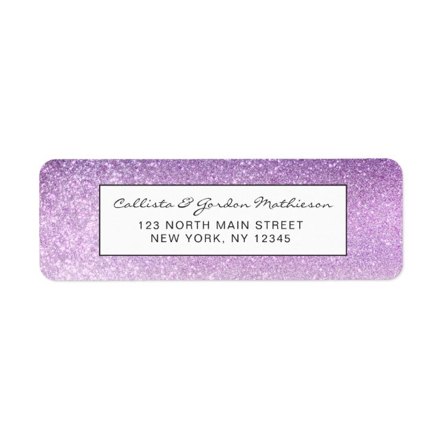 Violet Lilac Pastel Lila Triple Glitter Ombre Returadress Etikett (Framsidan)