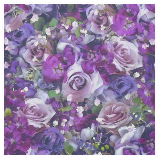 Violet Lilac Ro Flowers Garden Mönster Tyg (Provkarta)