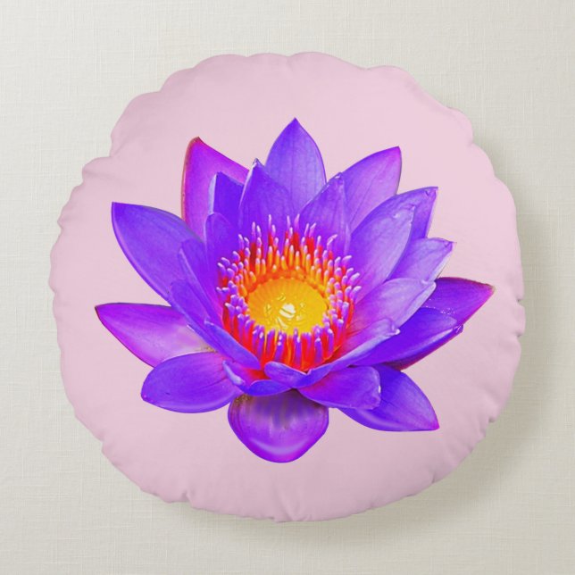 Violet Lotus Flower på Ljus rosa Rund Kudde (Framsidan)