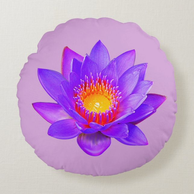 Violet Lotus Flower på Violet Rund Kudde (Framsidan)