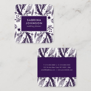 Violet löv blommor polka dots mönster fyrkantigt visitkort