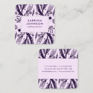 Violet löv blommor polka dots mönster rosa fyrkantigt visitkort
