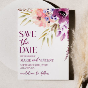 Violet Magenta Blommigt Flower Bröllop spara datum Inbjudningar