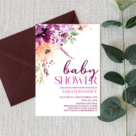 Violet Magenta Fall Blommigt Flowers Baby Shower Inbjudningar