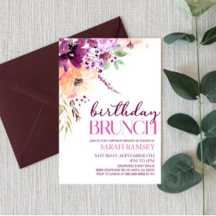 Violet Magenta Lila Blommigt Birthday Brunch Inbjudningar