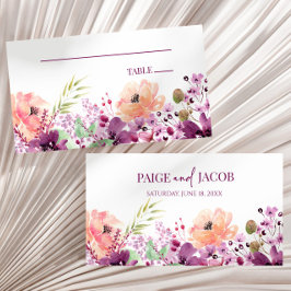 Violet Magenta Lila Blommigt Flowers Bröllop Placeringskort