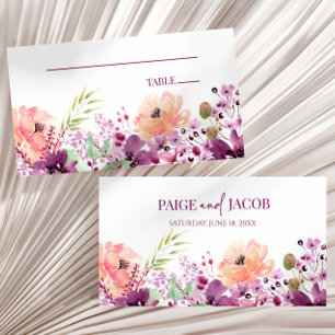 Violet Magenta Lila Blommigt Flowers Bröllop Placeringskort