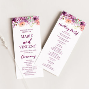 Violet Magenta Lila Blommigt Flowers Bröllop Program