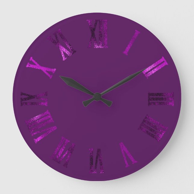 Violet Magenta Metallic Silver Roman Numbers Stor Klocka (Framsida)