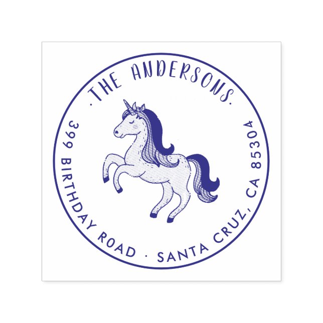 Violet Magic Unicorn Family Namn Returadress Självfärgande Stämpel (Design)