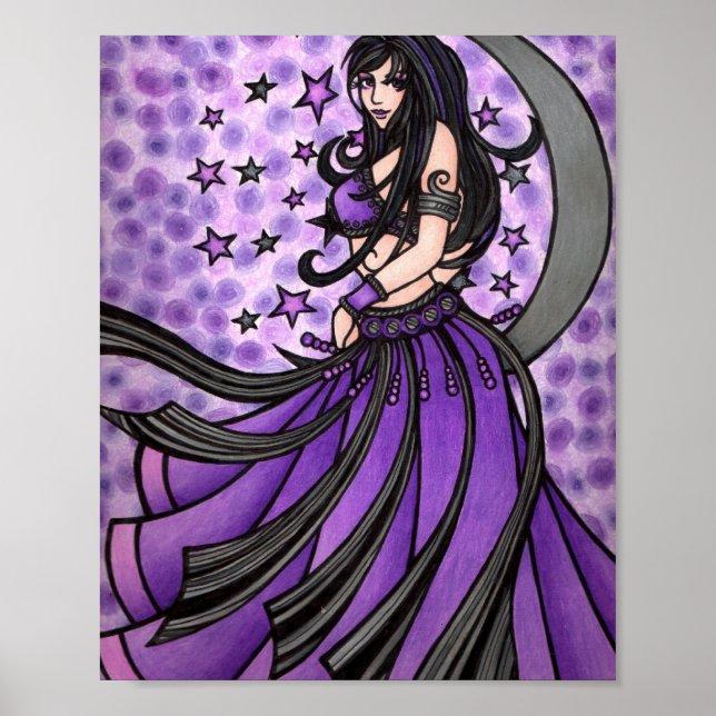 Violet Måne Goddess Belly Dancer Art Poster (Framsidan)