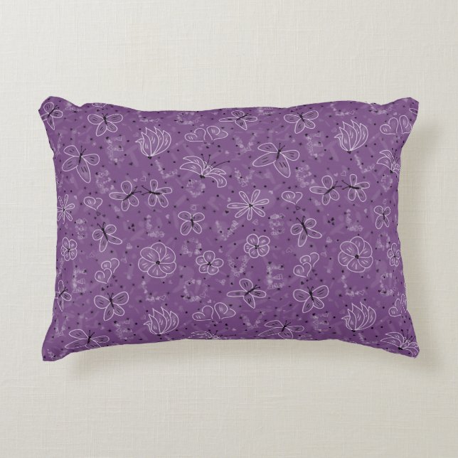 Violet Mauve Butterfly KÄRLEK - sömlös mönster. Prydnadskudde (Framsidan)