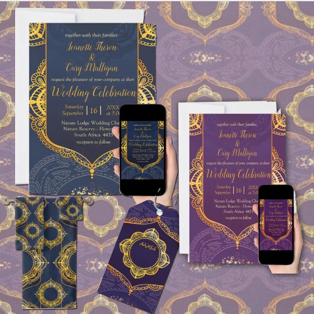 Violet med Guld Mandalas Inbjudningar (Skapare uppladdad)