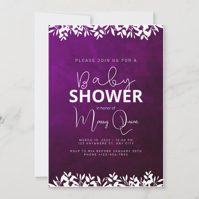 Violet Minimalist Baby Shower Inbjudningar (Framsida)
