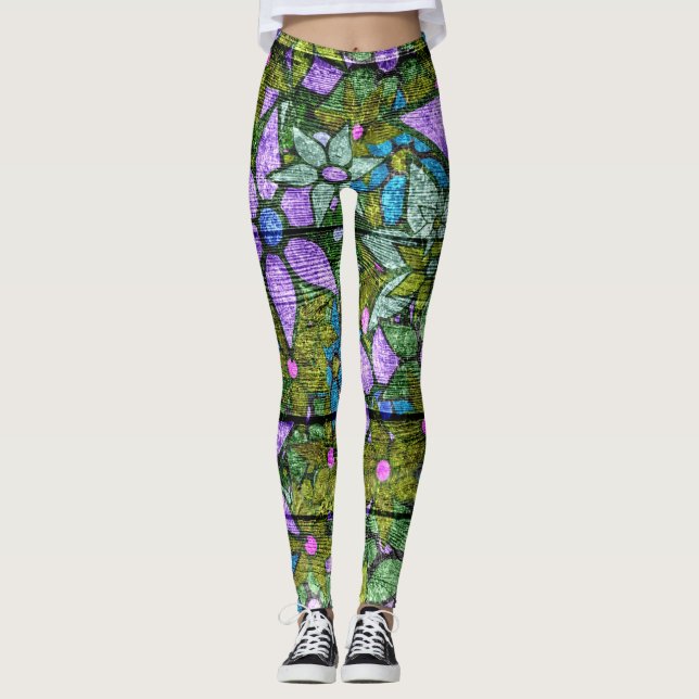 Violet Mint Grönt Blommigt #2 Leggings (Framsida)