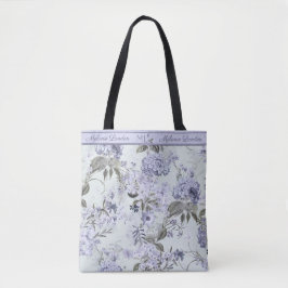 Violet & Mint Hydrangea & Lilacs Personalized Tote Tygkasse