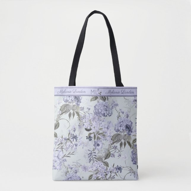 Violet & Mint Hydrangea & Lilacs Personalized Tote Tygkasse (Framsida)