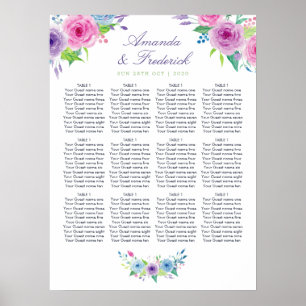 Violet Mix Watercolor Blommigt Bröllop Sittdiagram Poster