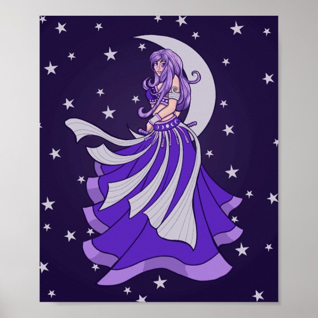 Violet Moon Goddess Belly Dancer Purple Art MoonCh Poster (Framsidan)