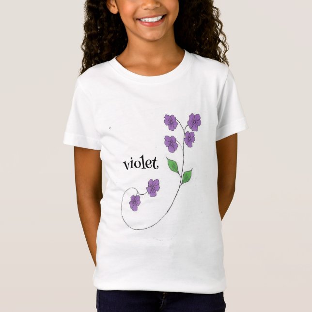 Violet Namn Flicka Flowert T-Shirt (Framsida)