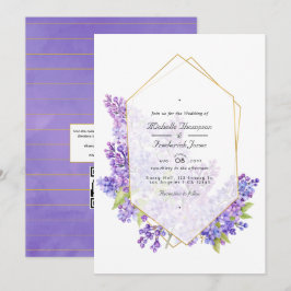 Violet och Guld Herbarium QR-kod RSVP Bröllop Inbjudningar