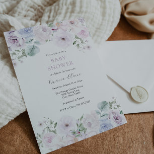 Violet och Lavender Blommigt Baby Shower Inbjudningar