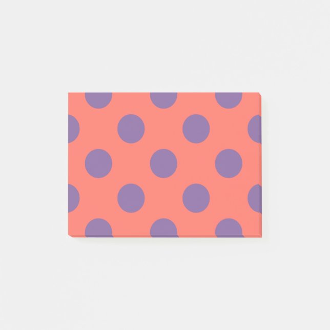 Violet och levande korall polka dots post-it block (Framsida)
