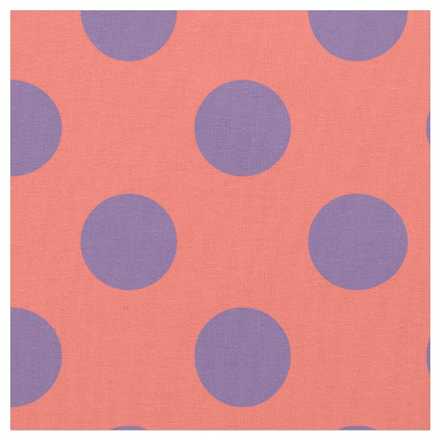 Violet och levande korall polka dots tyg (Närbild)
