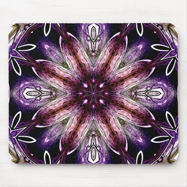 Violet och Magenta Cosmic Flower Kaleidoscope Musmatta (Framsidan)