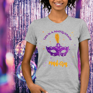 Violet och Orange Sparkles Mask Mardi Gras T Shirt