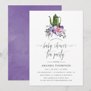 Violet och Rosa Blommigt Baby Shower Tea Party Inbjudningar