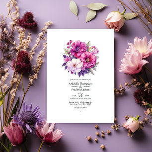 Violet och Rosa Blommigt Bröllop Inbjudningar