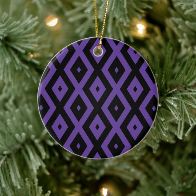 Violet och svart diamant mönster julgransprydnad keramik (Träd)