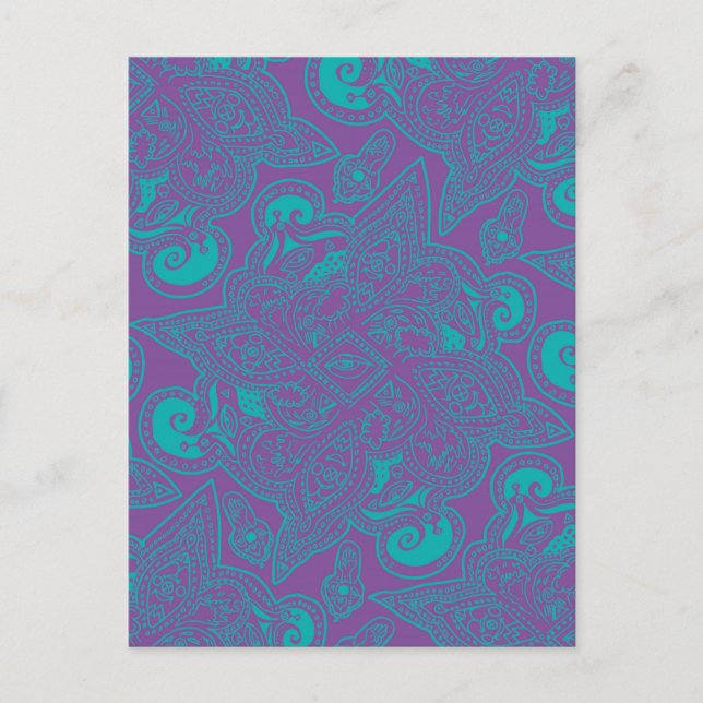 Violet och Turquise Persian Star Mandala Mönster Vykort (Framsida)