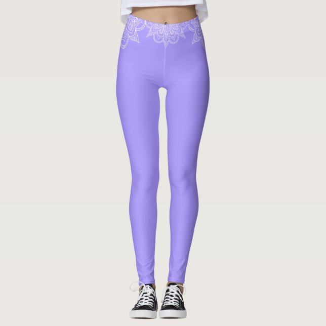 Violet och White Snöre Mandala Yoga Leggings (Framsida)