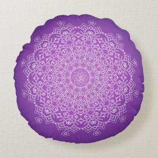Violet Om Mandala Meditation Round Pillow Rund Kudde