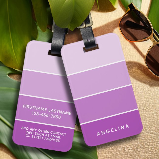 Violet Paint Chip Strip med eget namn Bagagebricka (Personalized luggage tag with monogram)