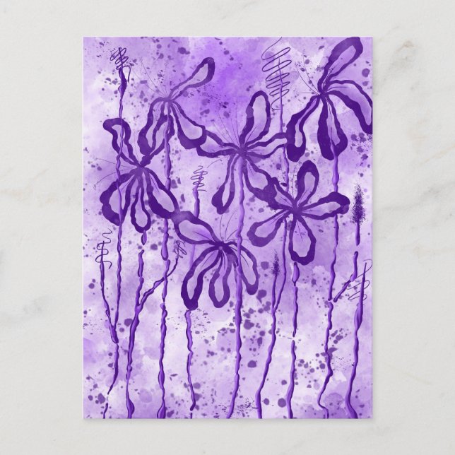 violet Paint Splatter & Lilies Vykort (Framsida)