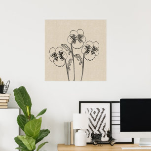 Violet Pansies Teckning Canvas Flower Poster