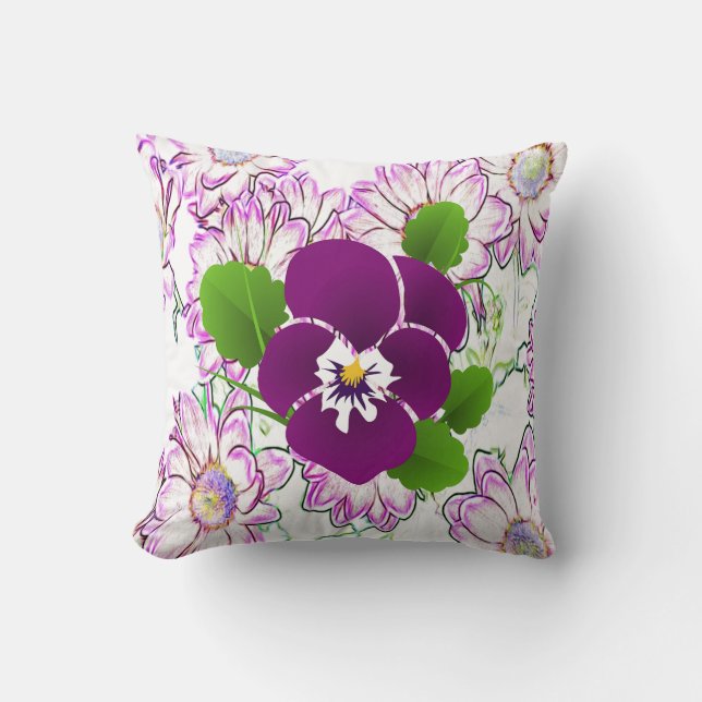Violet Pansy Blommigt Soft Pillow Kudde (Framsida)