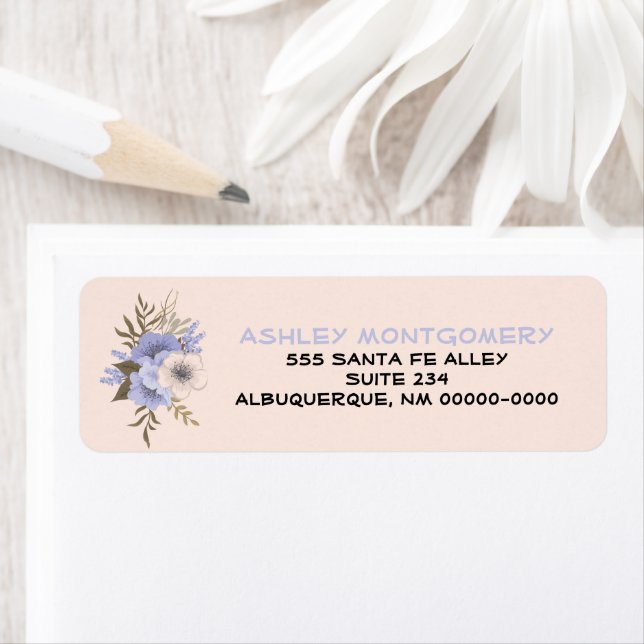 Violet Pastel Peach Fem Petal Vild Ro Anpassningsb Returadress Etikett (Insitu)