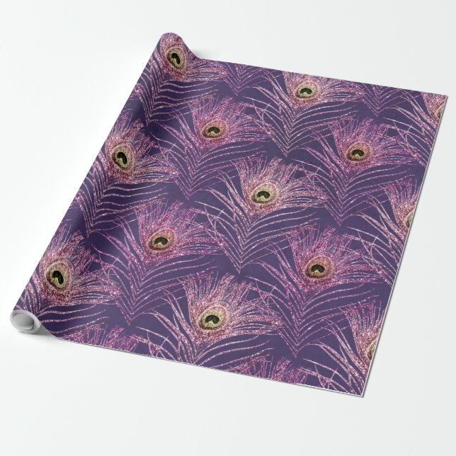 Violet peacock Fjäder mönster från Fågelfågel Presentpapper (Utrullad)