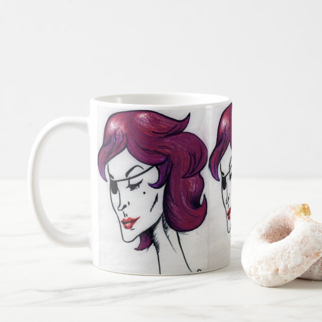 Violet Pirat Dam Lila Hair Woman Teckning Art Kaffemugg (Med munk)