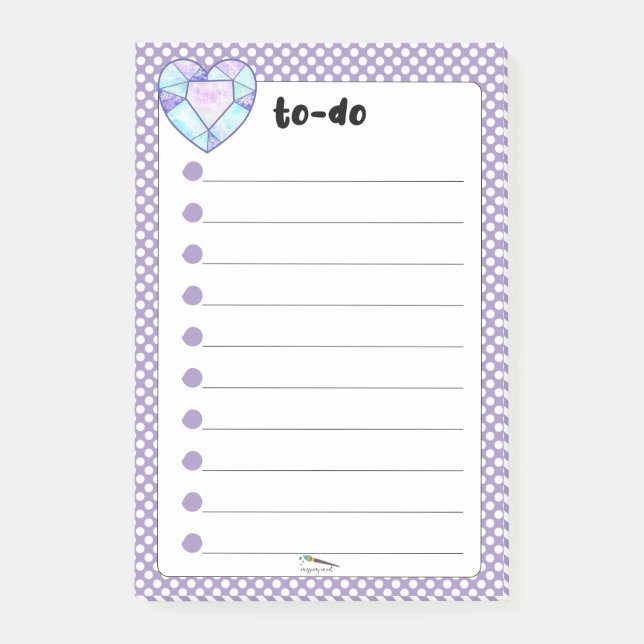 Violet Polka Dot Heart Diamond TO-DO Post-it Block (Framsida)