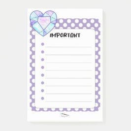 Violet Polka Dot Heart Diamond VIVIKTIGT Post-it Block